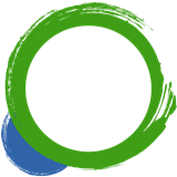 Green brush stoke circle with small blue circle