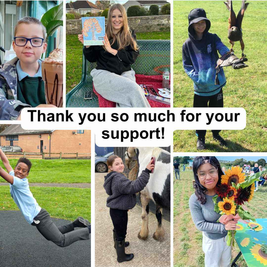 Thank you collage showing young people taking part in various Mentoring Plus activities, thanking supporters for the Big Give campaign