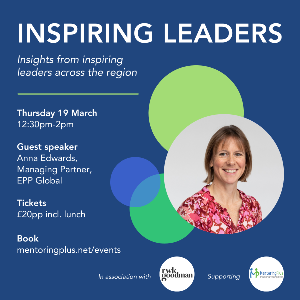 Visual for the event, featuring main copy text and headshot of Anna Edwards