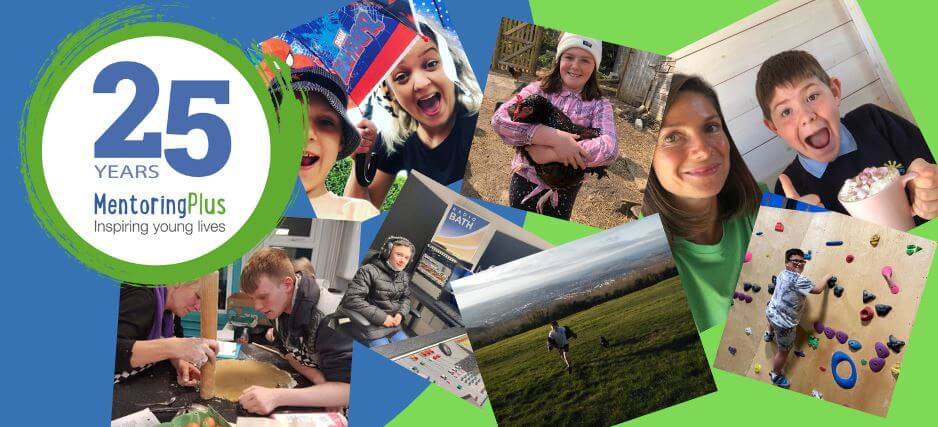 Mentoring Plus 25th anniversary collage of mentees and mentors taking part in various activities