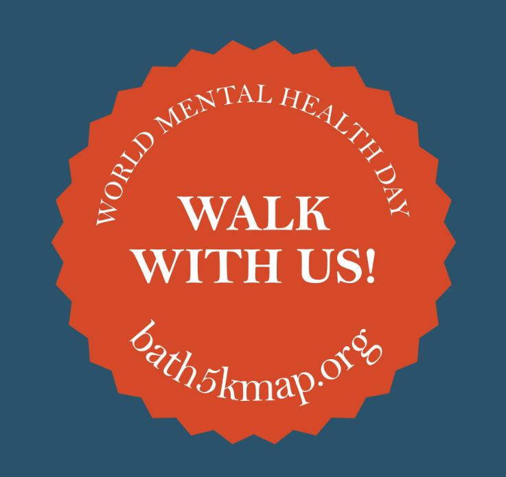 World Mental Health Day badge reading Walk with us, bath5kmap.org